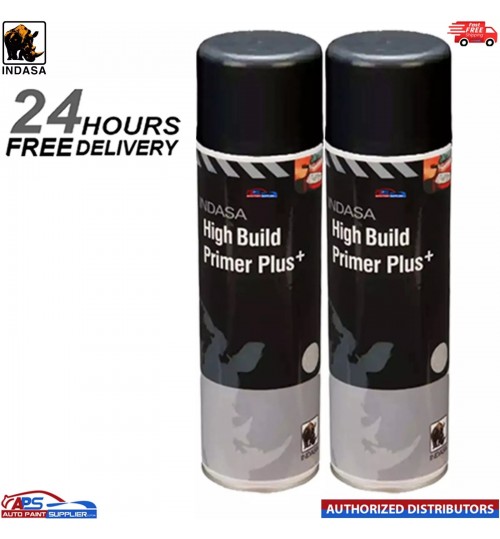 2x INDASA HIGH BUILD PRIMER+ AEROSOL BLACK SPRAY PAINT 500ML